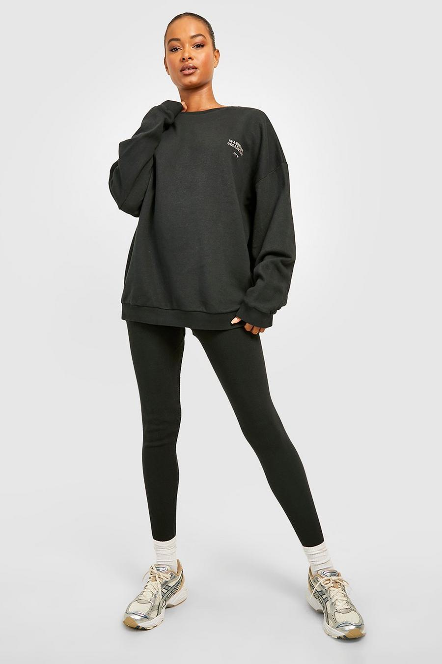 Black Tall Oversized Dik Geribbelde Leggings En Sweater Set