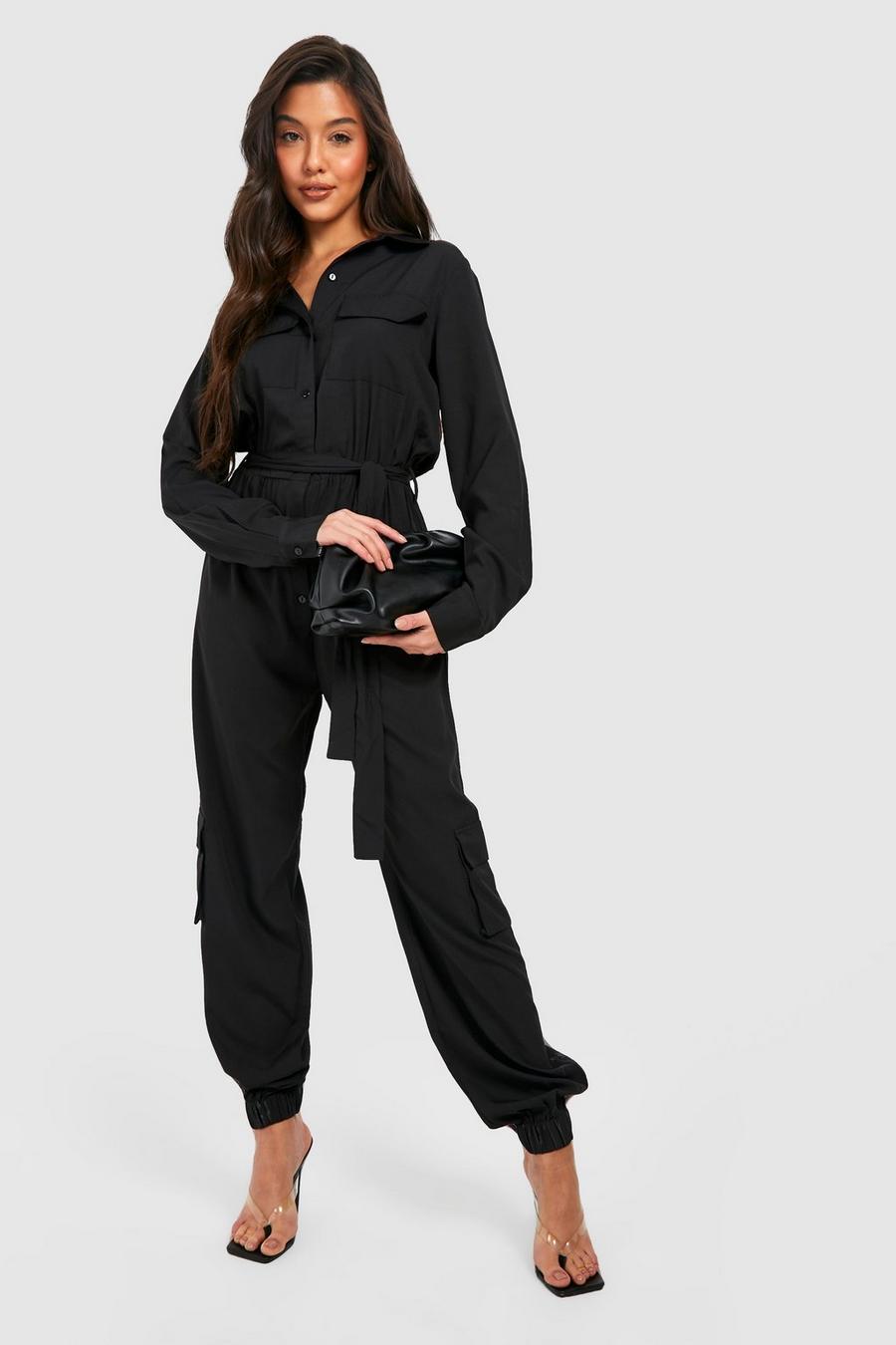 Black Geweven Utility Overall Jumpsuit