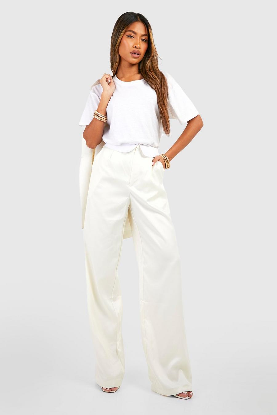 Stone Waistband Detail Relaxed Woven Tailored Pants