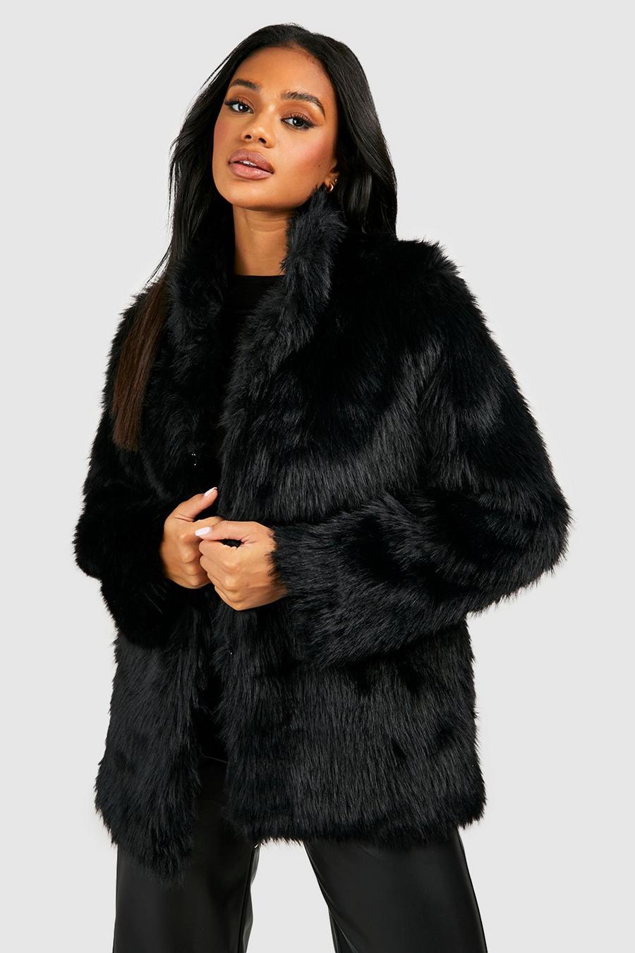 Manteau en fausse fourrure premium, Black
