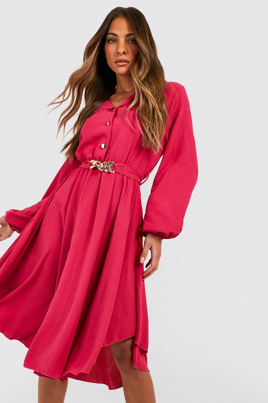Hemd-Kleid mit Ketten-Detail, Hot pink
