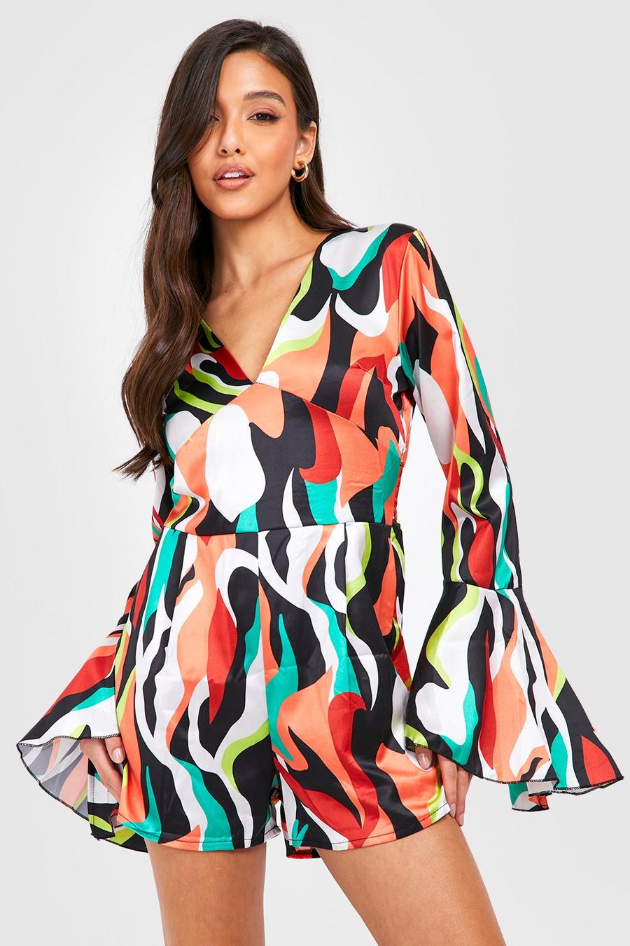 Abstract Print Flare Sleeve Playsuit image number 1