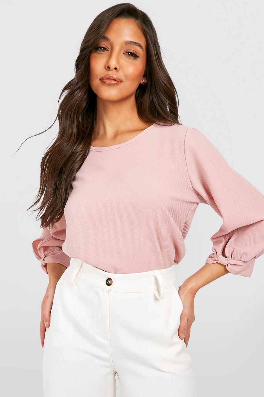Rose Bow Sleeve Woven Blouse