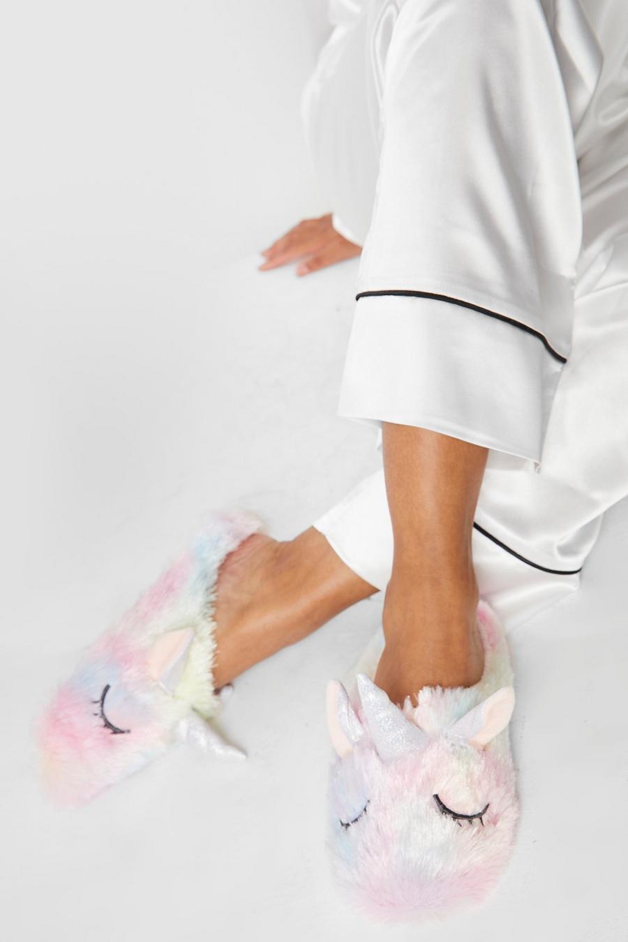 Zapatillas para estar en casa de unicornio con pelo sintético, Pink