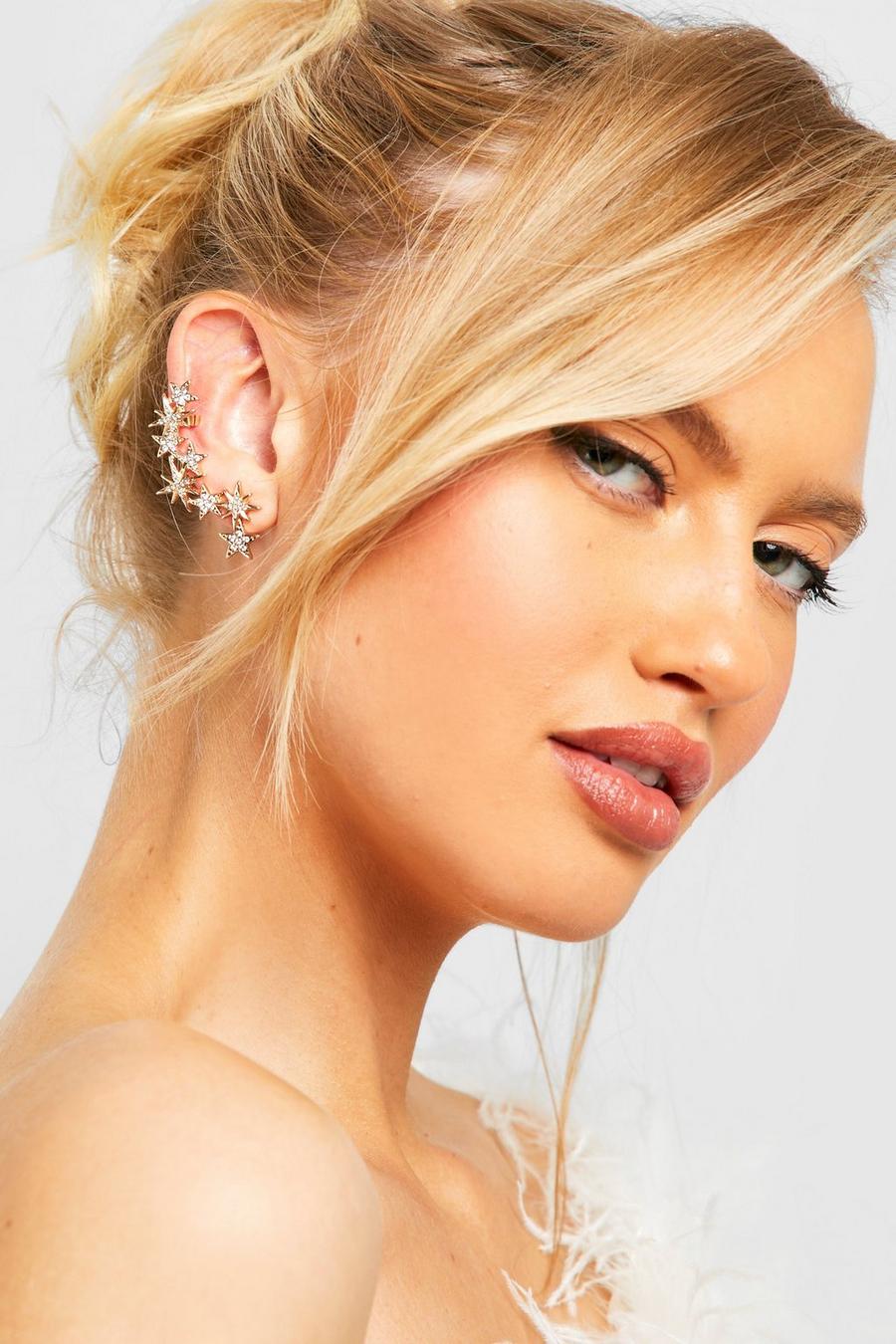 Gold Statement North Star Cluster Ear Cuff Earring image number 1
