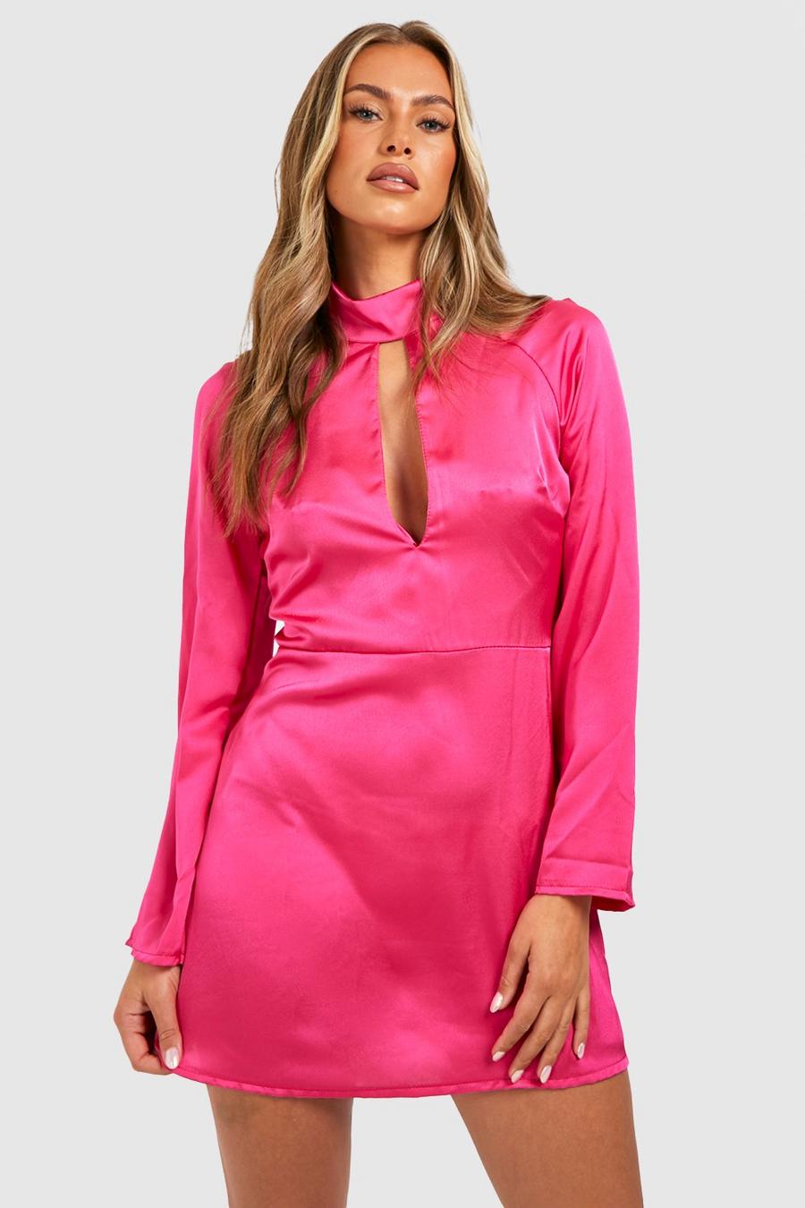 Hot pink Satin Keyhole Mini Dress