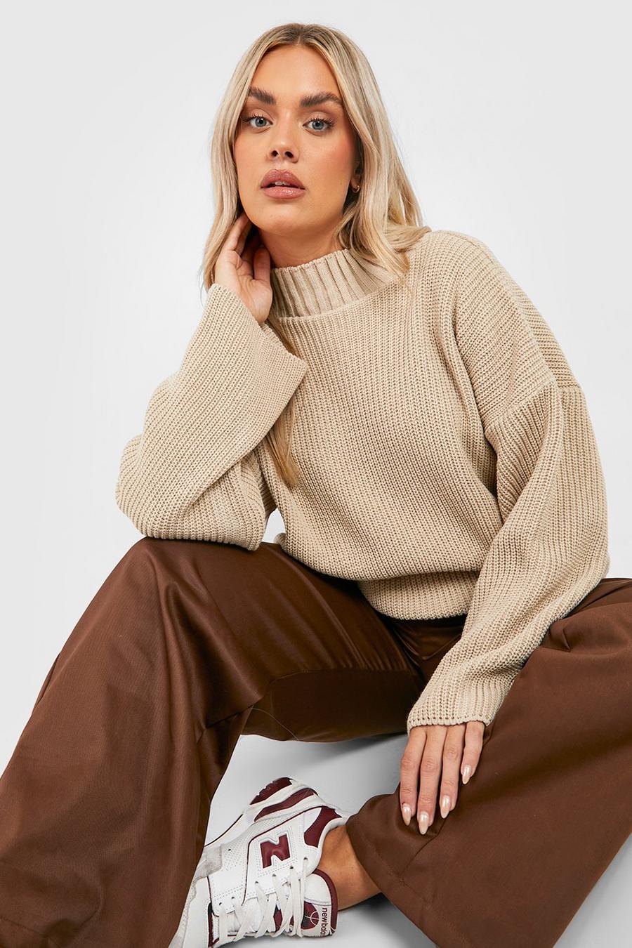 Stone Plus Knitted Funnel Neck Sweater