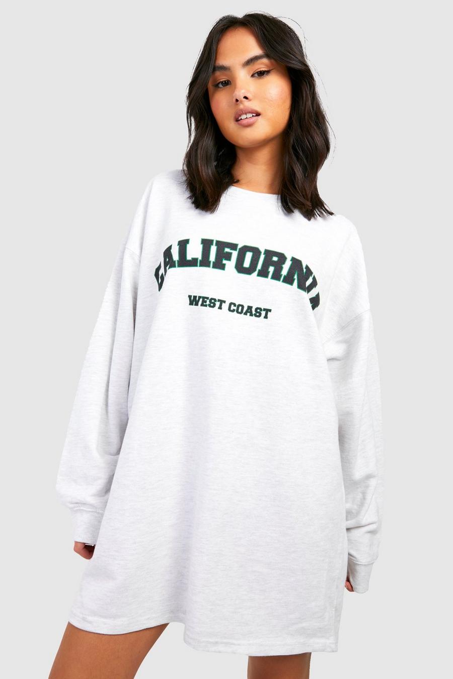Grey marl California Oversize sweatshirtklänning med slogan