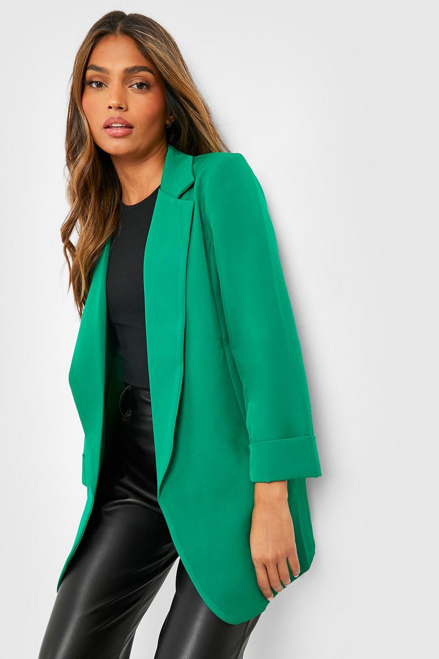 Bright green Basic Woven Turn Cuff Relaxed Fit Blazer image number 1