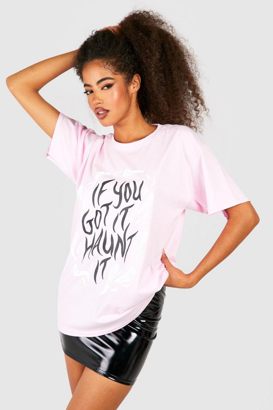T-shirt di Halloween oversize con stampa Haunt It, Pink