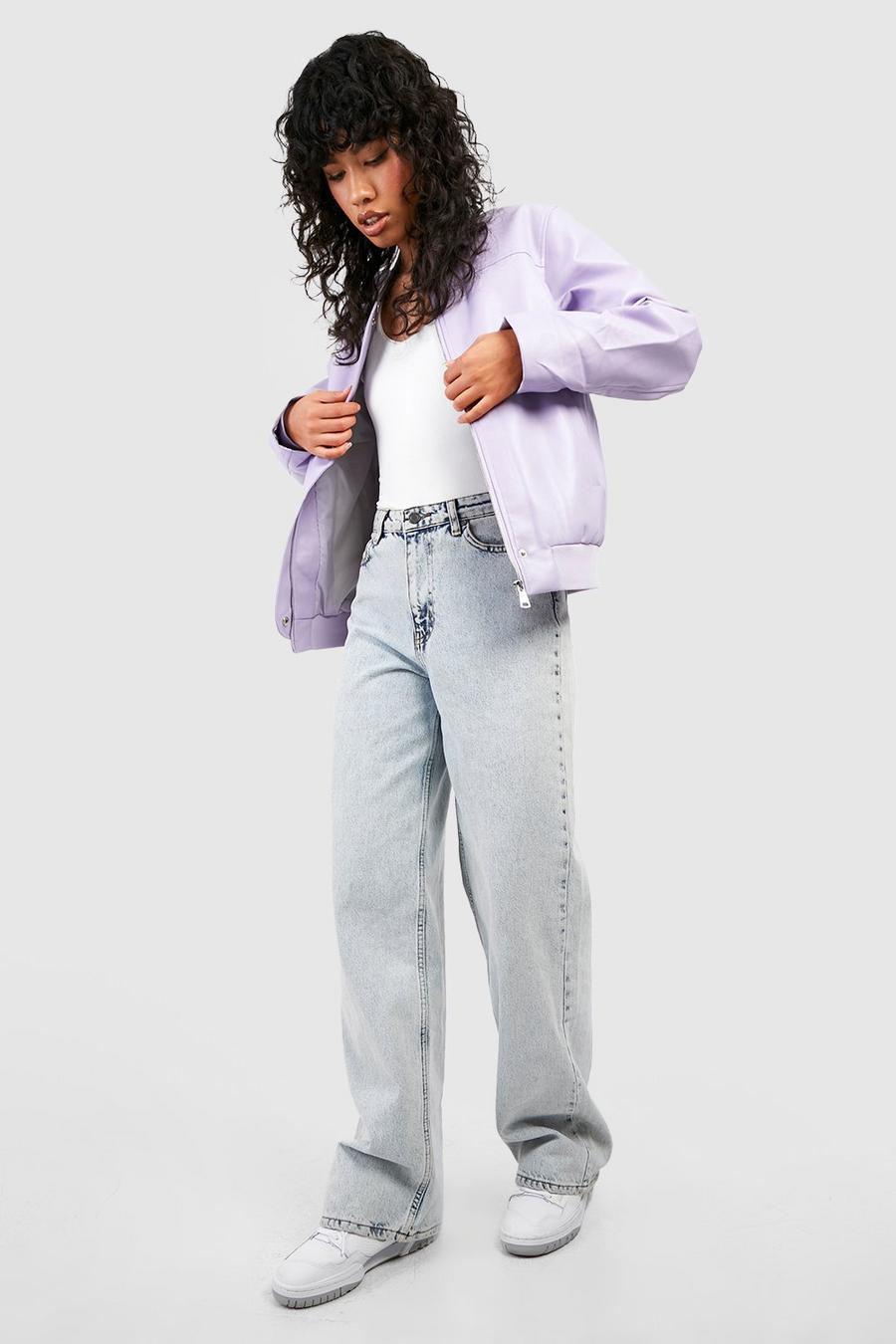 Giacca Bomber oversize in pelle sintetica, Lilac