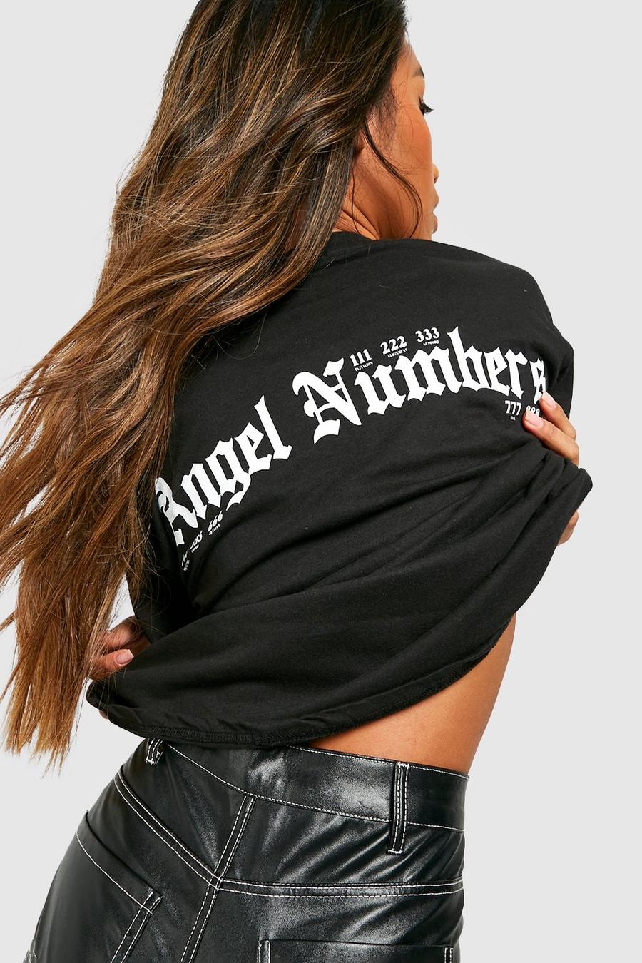 T-shirt con stampa di Angel Numbers sul retro, Black