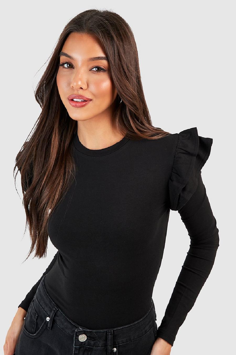 Frill Detail Long Sleeve Jersey Fitted Top
