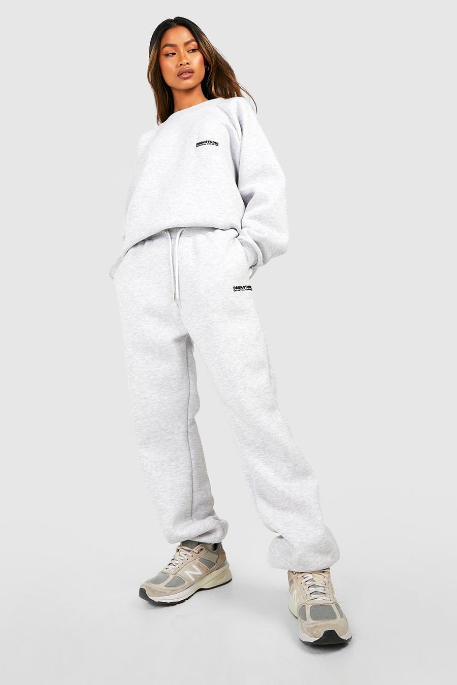 Pantaloni tuta Dsgn Studio Premium con slogan floccato e polsini alle caviglie, Ash grey