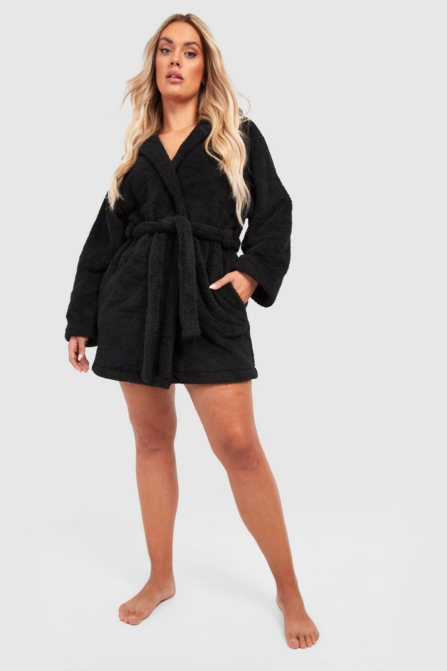Vestaglia Plus Size in fleece, Black