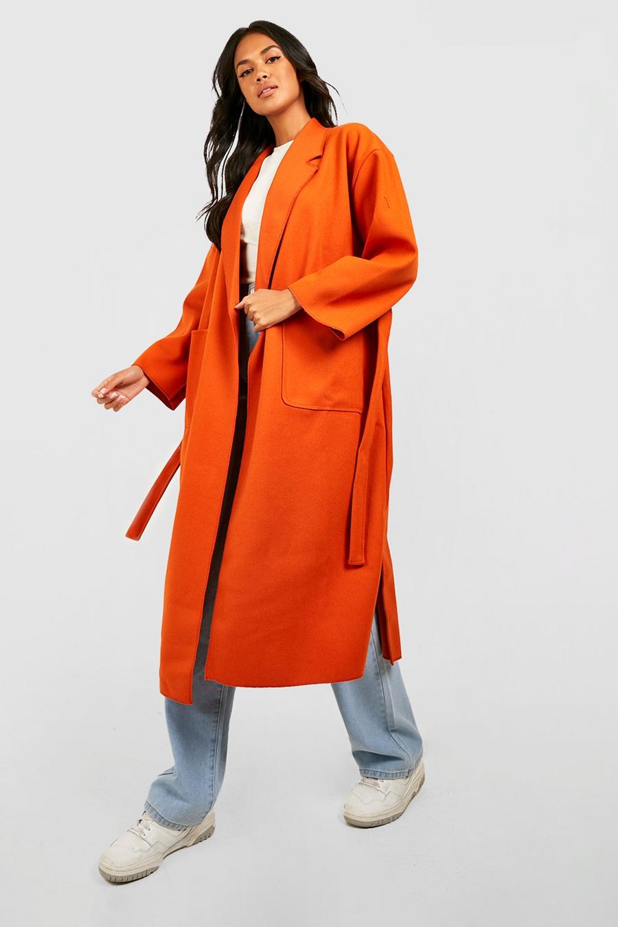 Abrigo oversize efecto lana con caída efecto cascada y cinturón, Orange