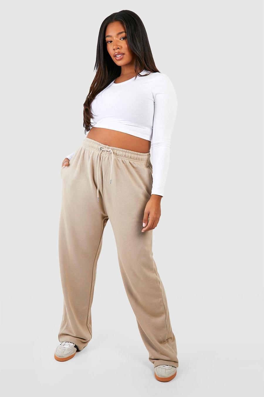 Pantaloni tuta Plus Size a gamba ampia con rovescio a ricci, Stone