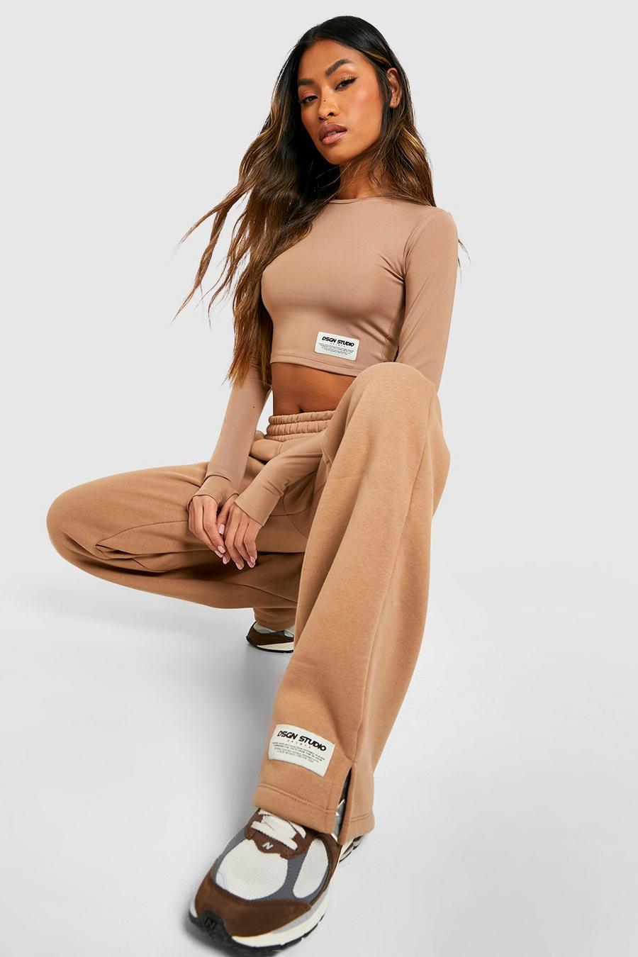 Taupe Woven Label Straight Leg Track Pants