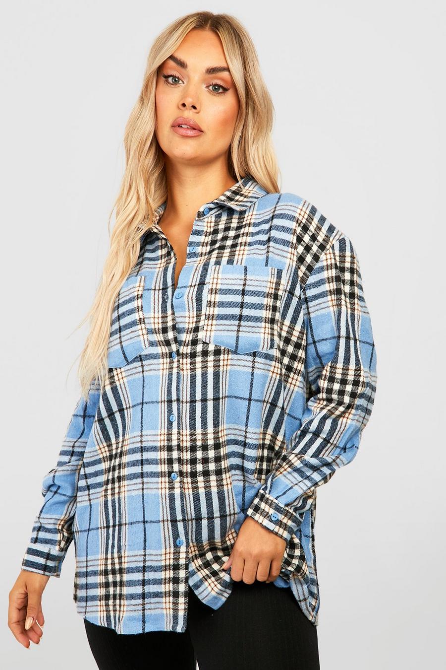 Plus kariertes Oversize-Hemd, Blue