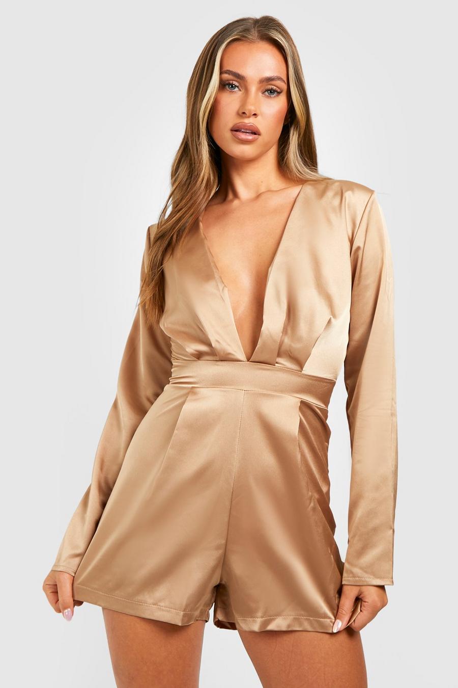 Champagne Plunge Satin Playsuit 