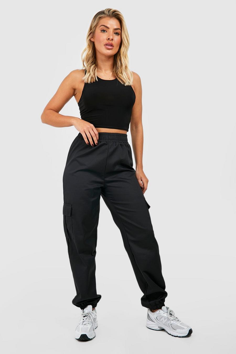 Black High Waist Joggingbroek Met Cargo Zakken