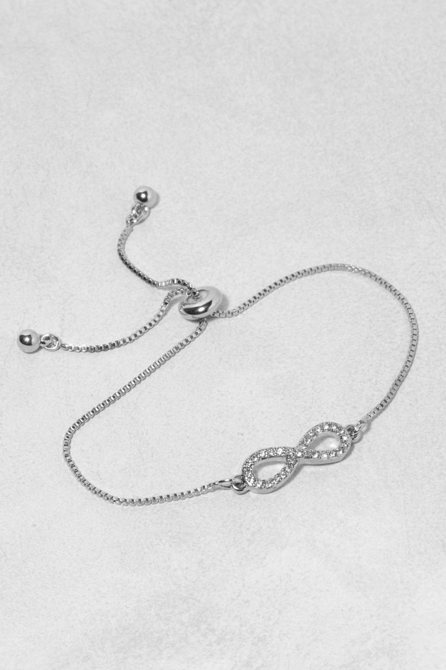 Bracciali a catena con simbolo dell’infinito, chiusura a scorrimento, Silver