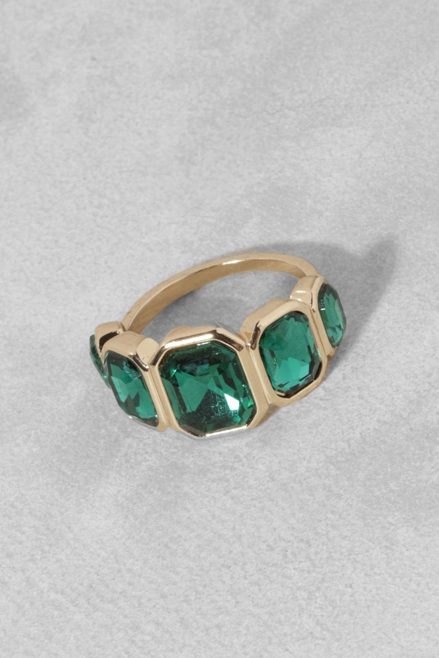 Gold Emerald Cut Row Clear Ring image number 1