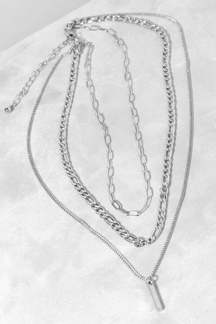 Silver Halsband med kedjor och platt stav