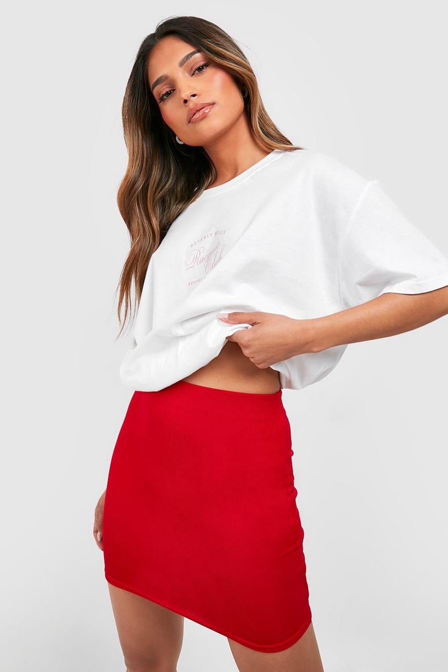 Red Basic Ribbed Micro Mini Skirt