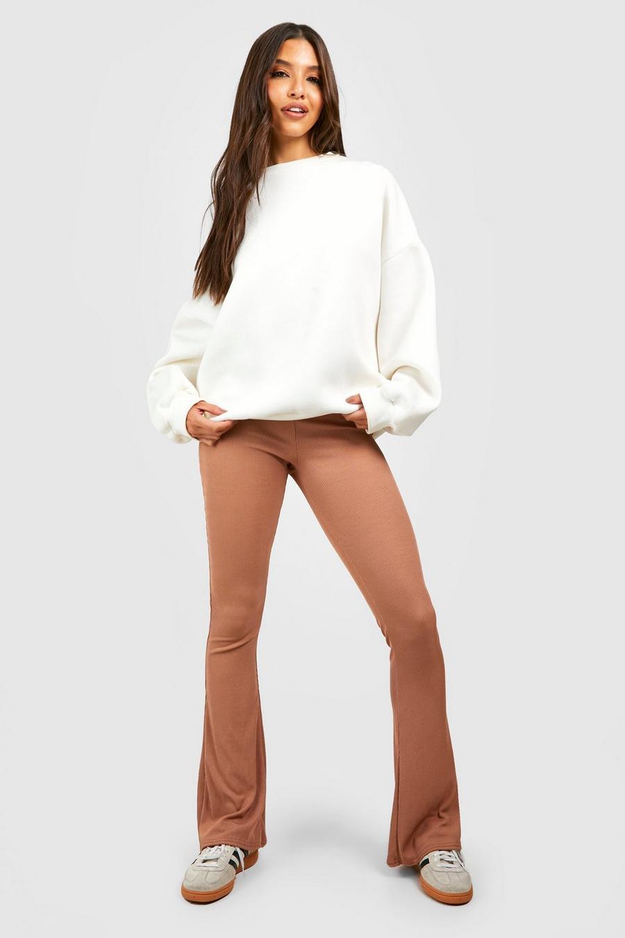Fawn Basic Ribbed High Waisted Flare Trousers image number 1