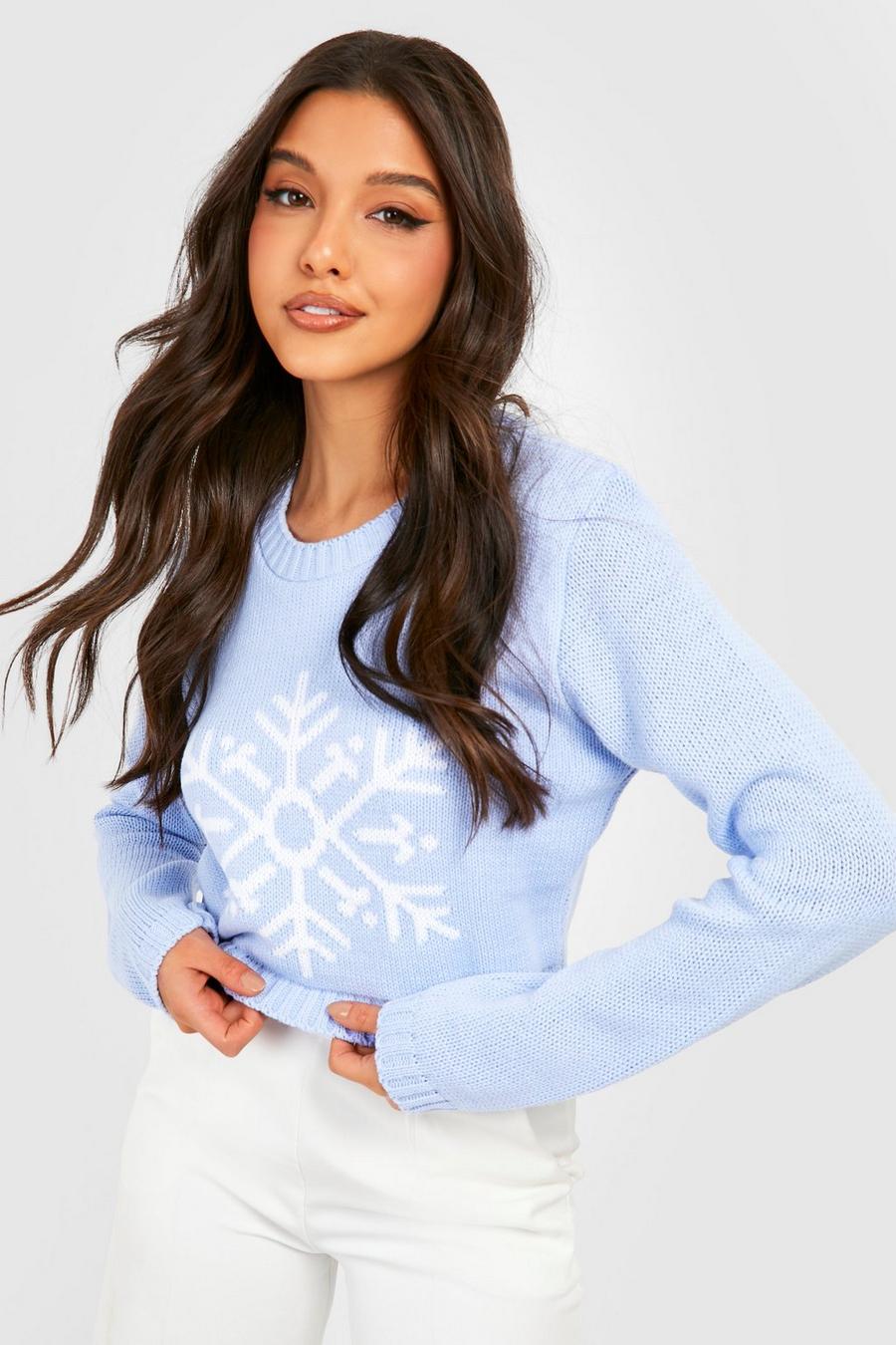 Blue Snowflake Christmas Crop Sweater