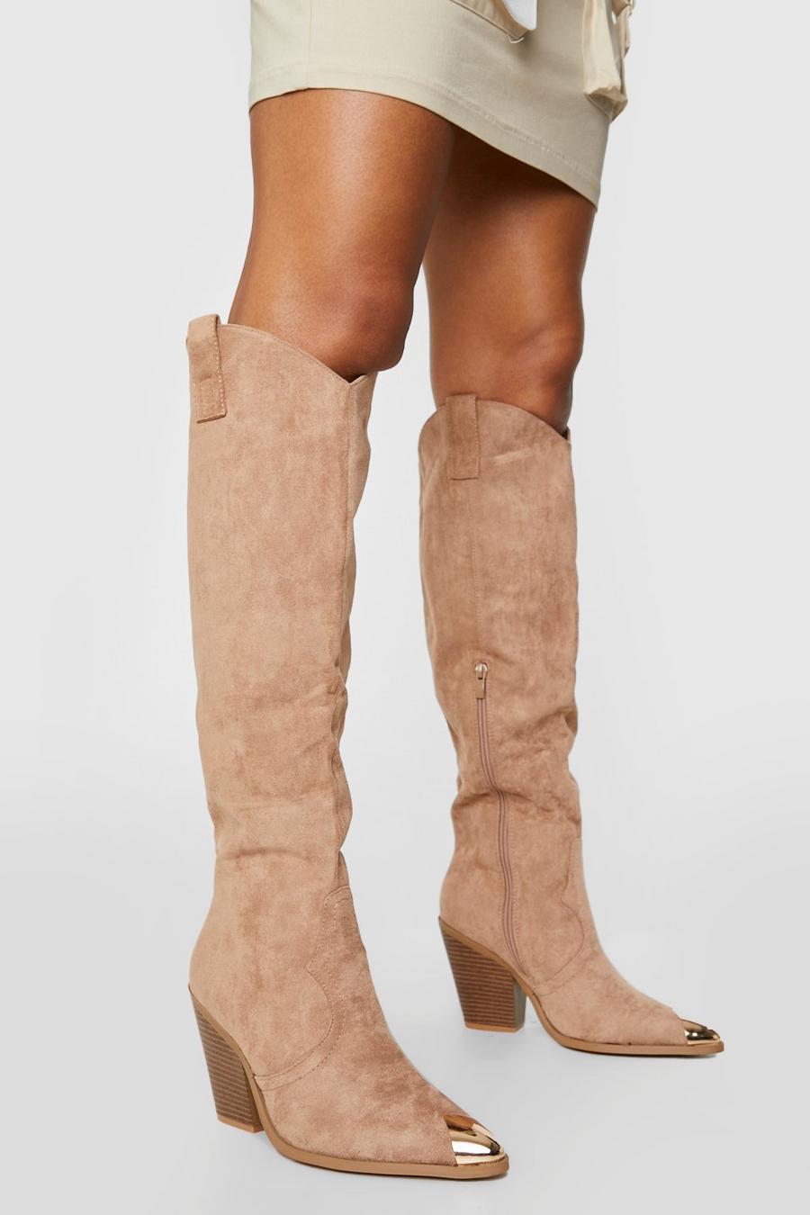 Sand Knee High Toe Cap Pull On Western Cowboy Boots image number 1