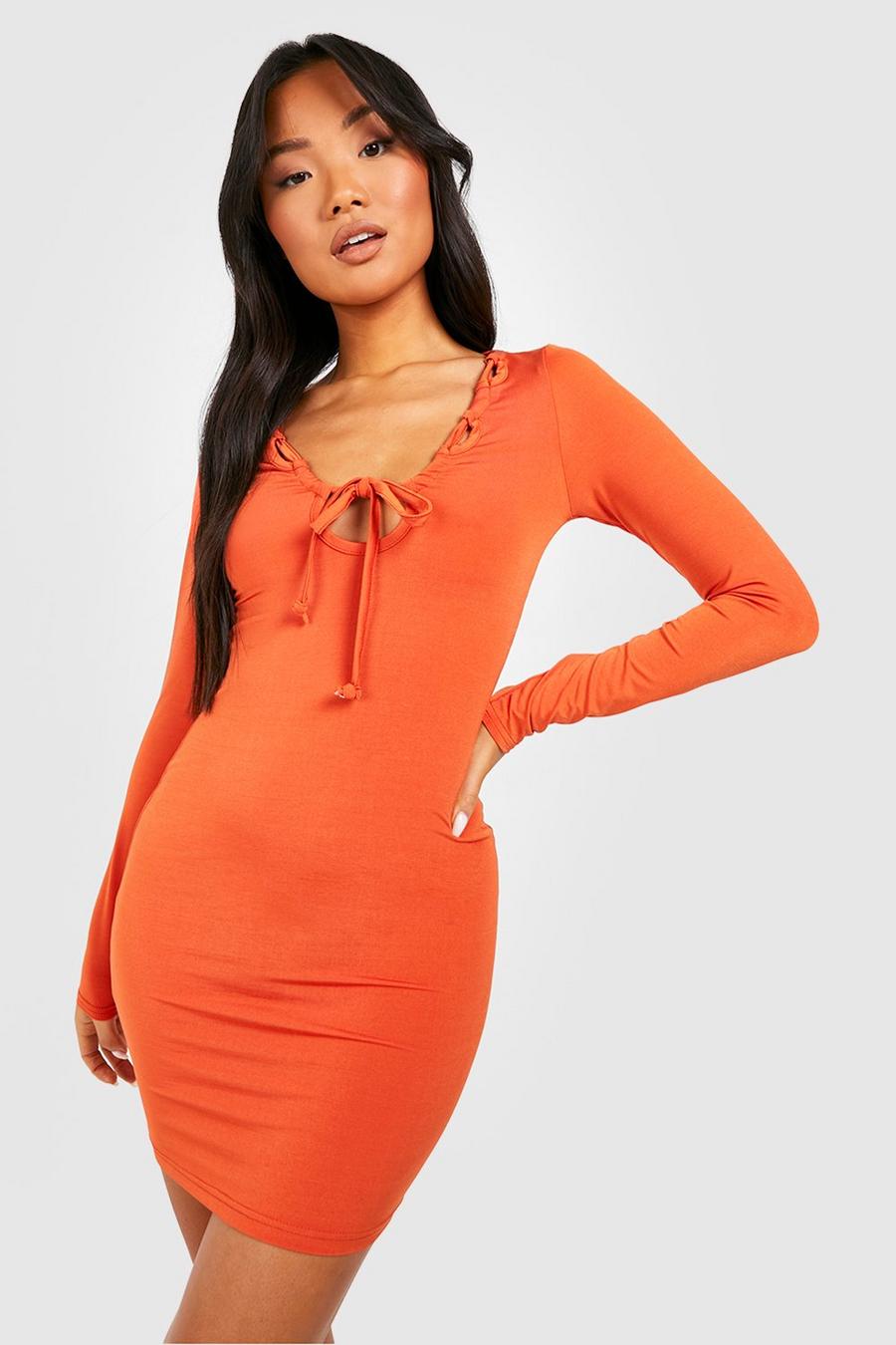 Orange Petite Loop Detail Bodycon Mini Dress