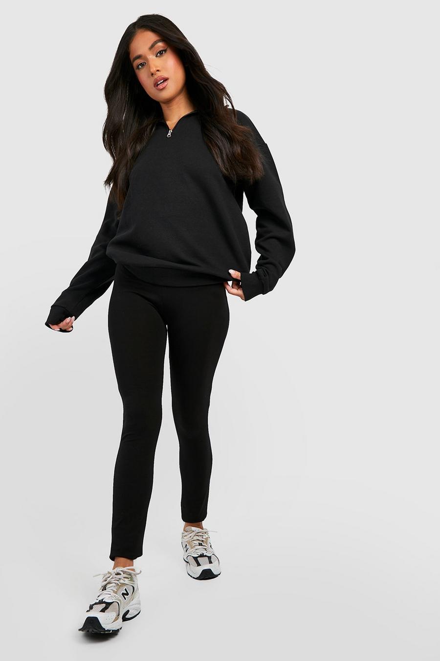 Petite Sweatshirt mit halbem Reißverschluss & Leggings, Black