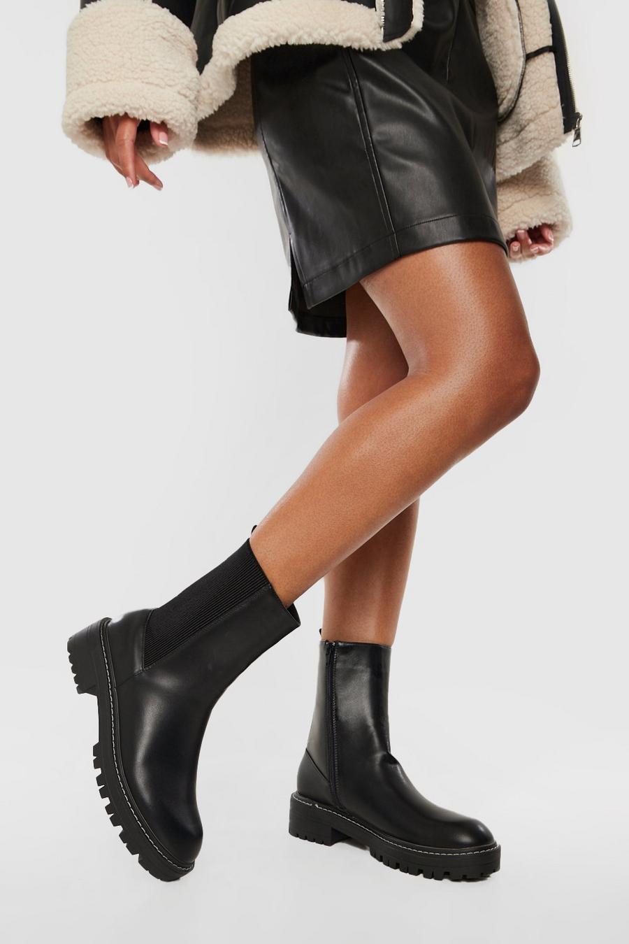 Black Wide Width Ankle Detail Pu Chelsea Boots image number 1