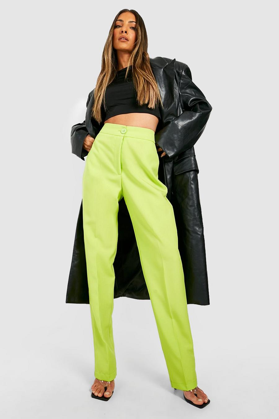 Pantalon de tailleur plissé fuselé, Lime