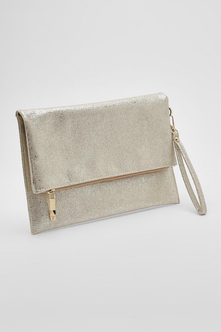 Gold Metallic Folded Basic Clutch Bag