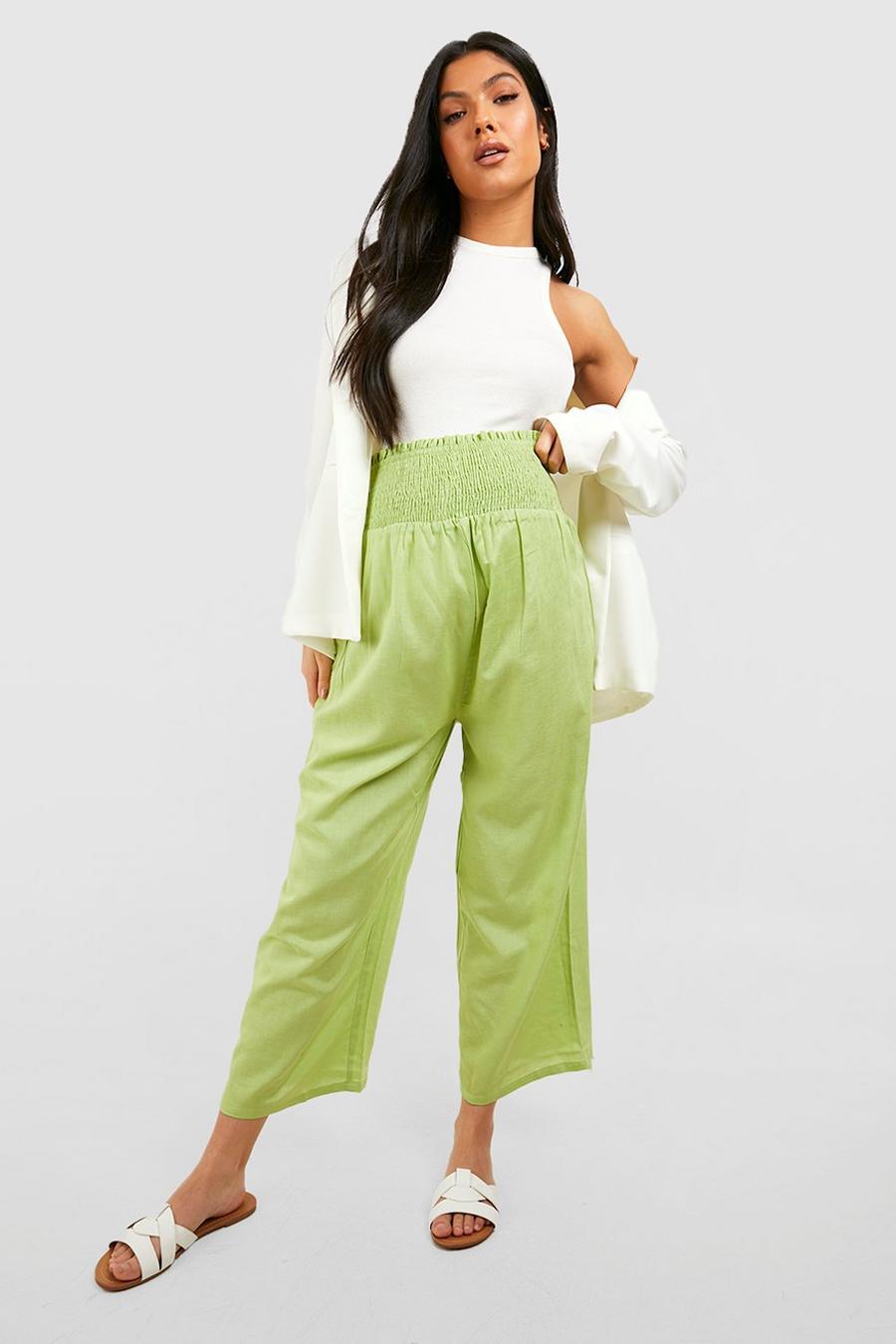 Pistachio Maternity Shirred Waist Linen Culottes image number 1