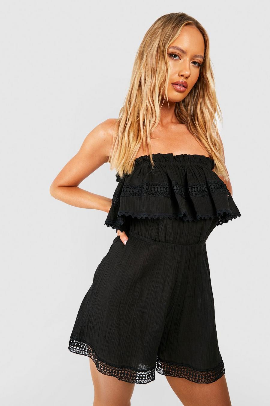 Black Tall Cheesecloth Bandeau Frill Lace Trim Playsuit