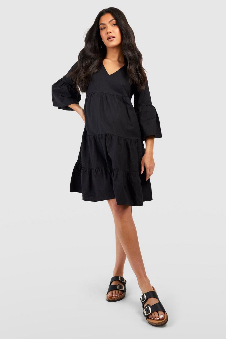 Black Maternity Tiered Smock Dress