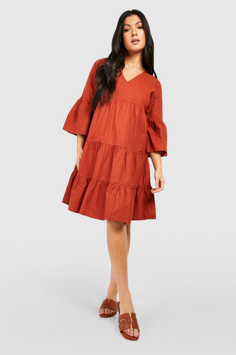 Terracotta Maternity Tiered Smock Dress