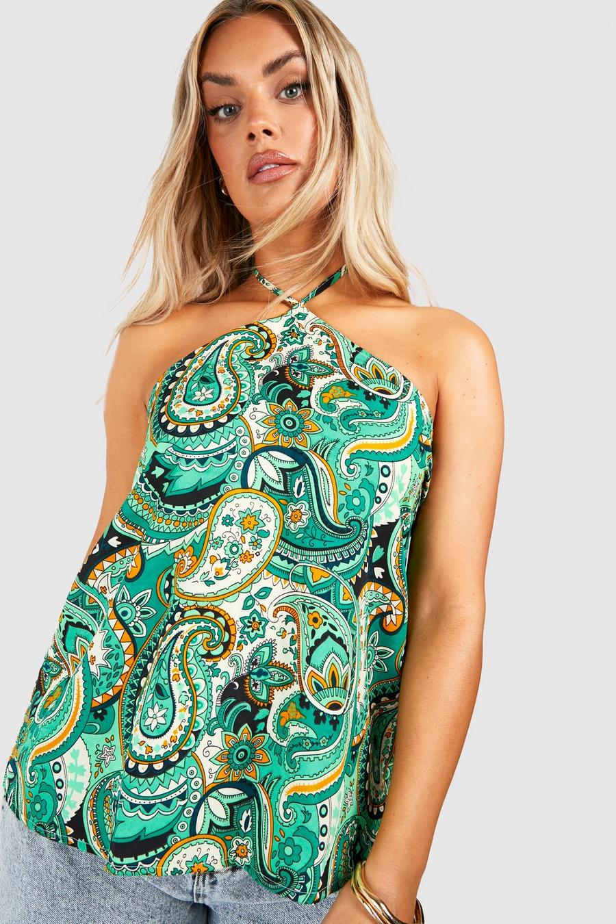 Plus Neckholder-Trägertop mit Paisley-Print, Green