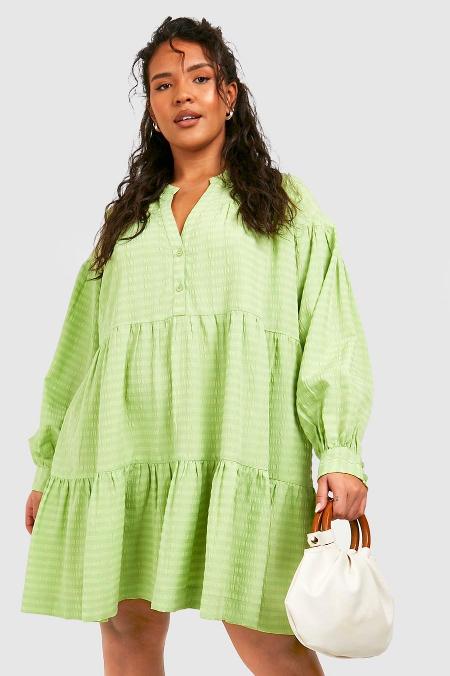 Grande taille - Robe babydoll texturée, Pistachio image number 1