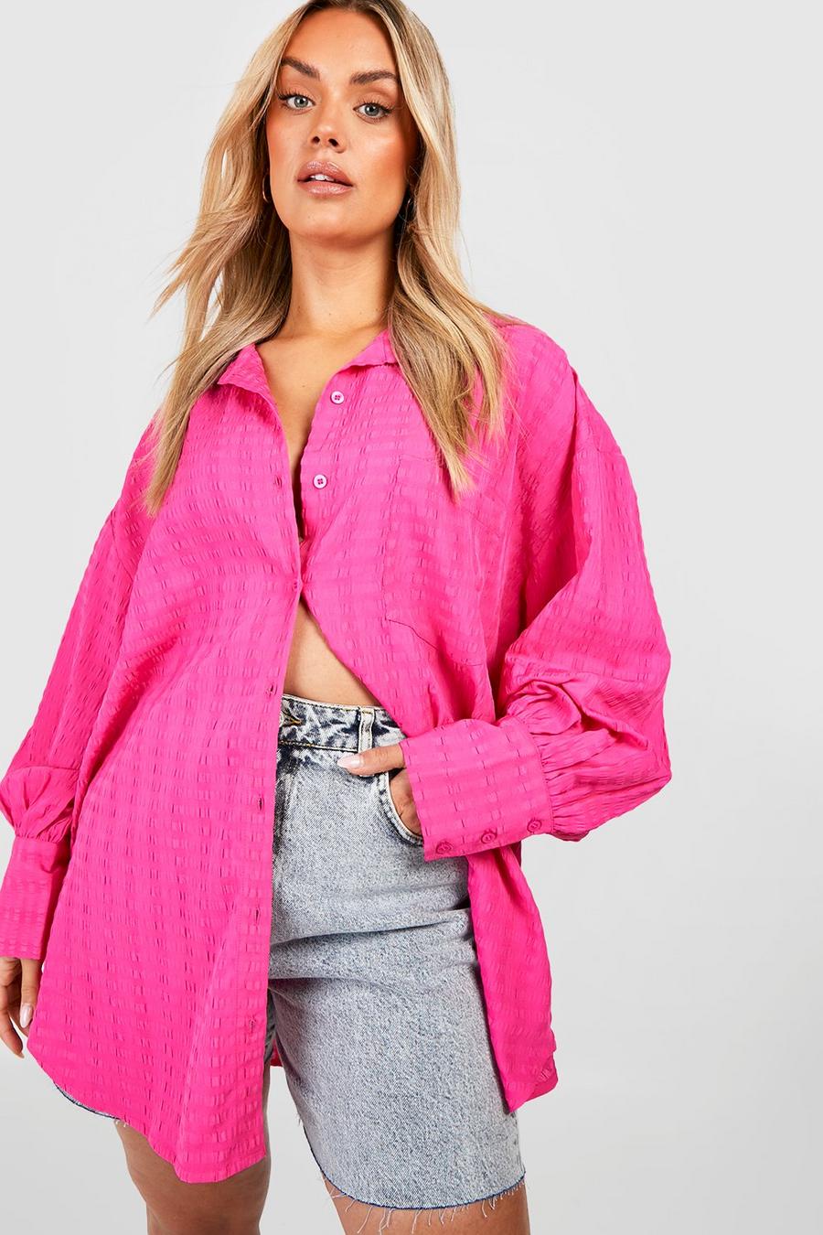 Camicia Plus Size oversize con trama in rilievo, Pink