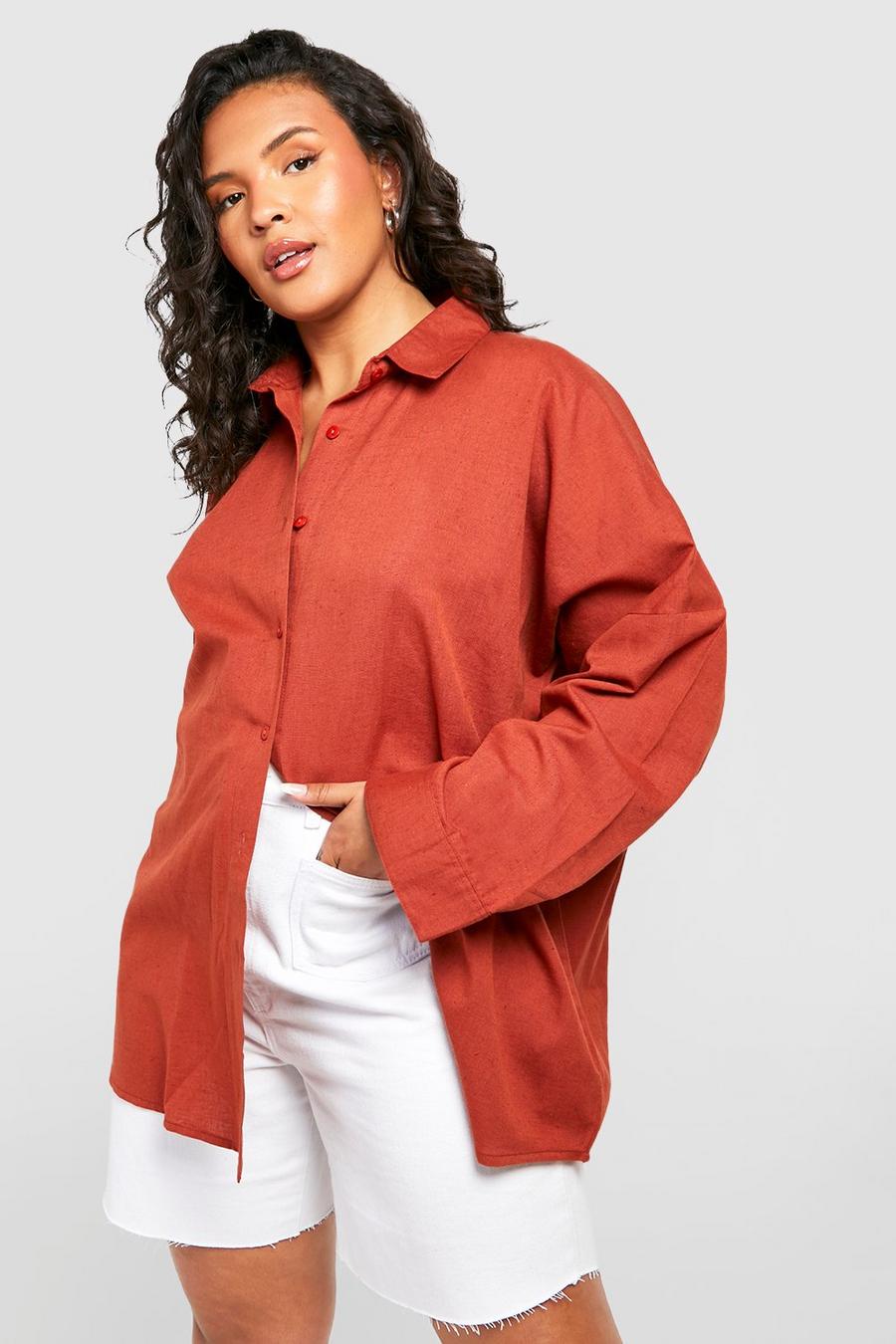 Terracotta Plus Oversized Linen Shirt