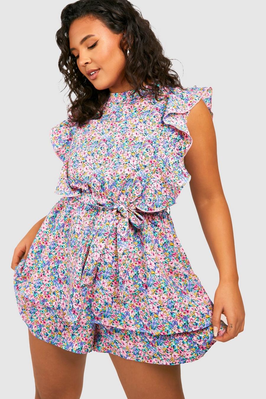 Multi Plus Woven Ditsy Floral Ruffle Playsuit image number 1
