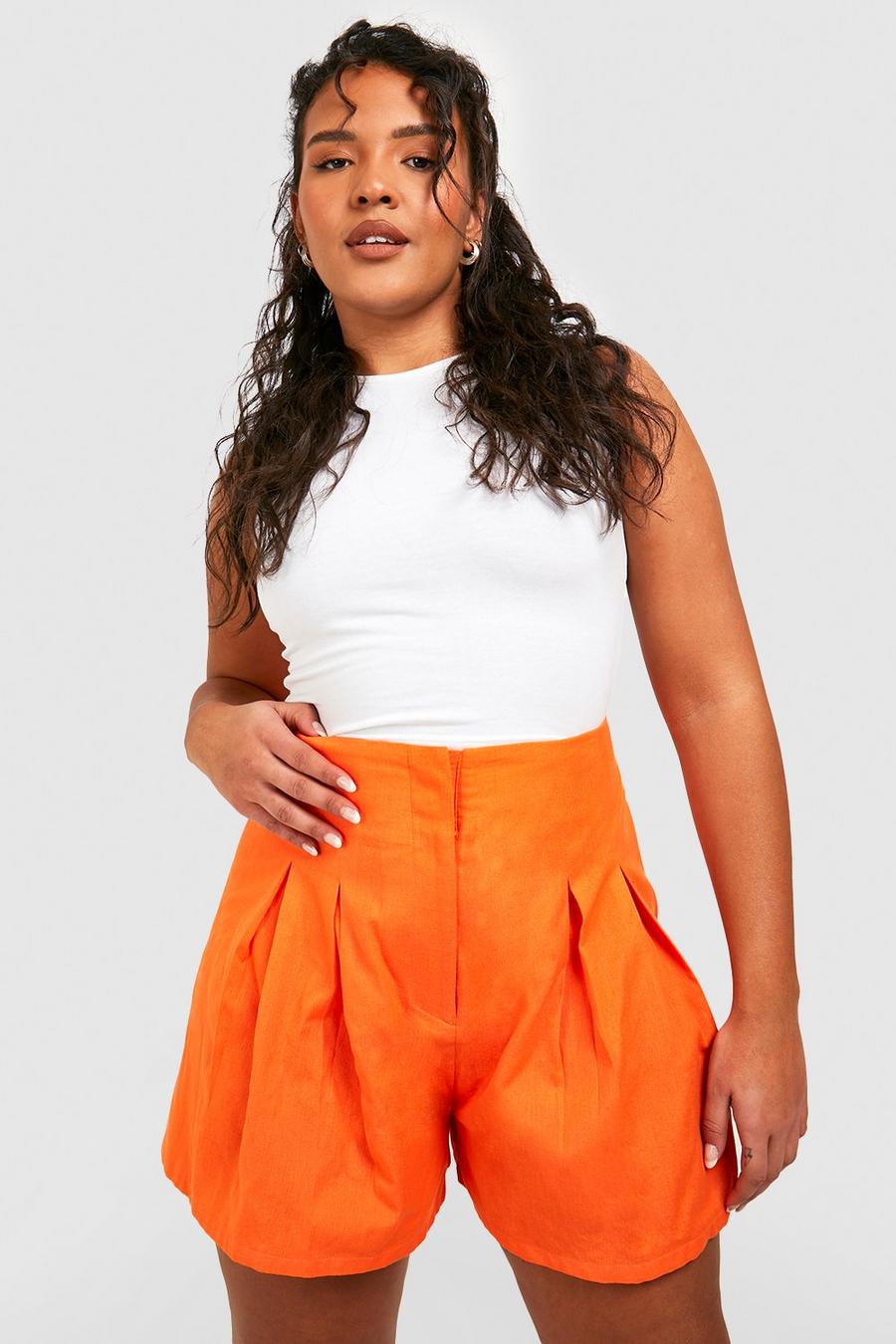 Grande taille - Short plissé en lin, Orange