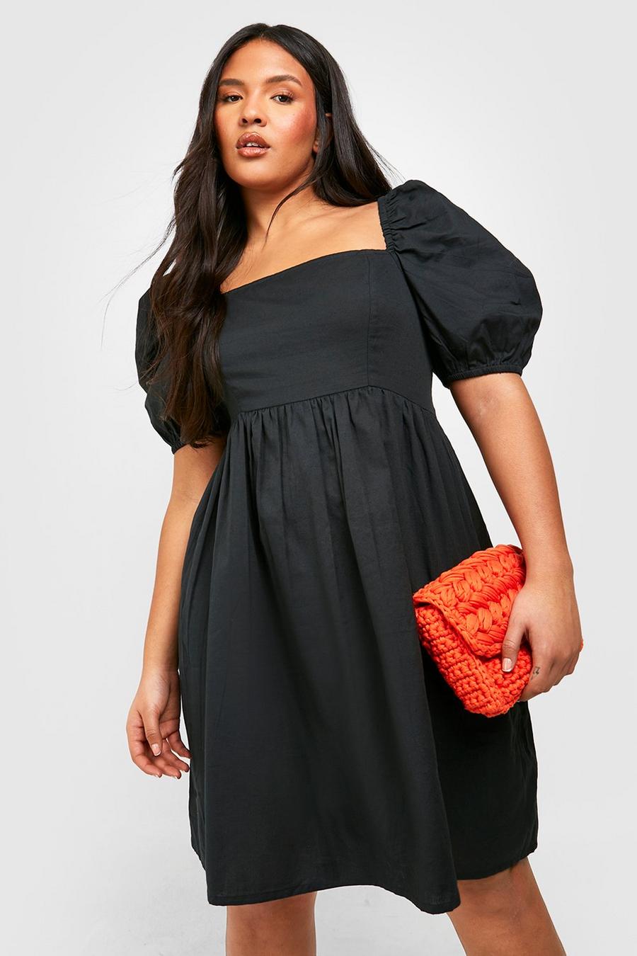 Grande taille - Robe babydoll à manches bouffantes, Black