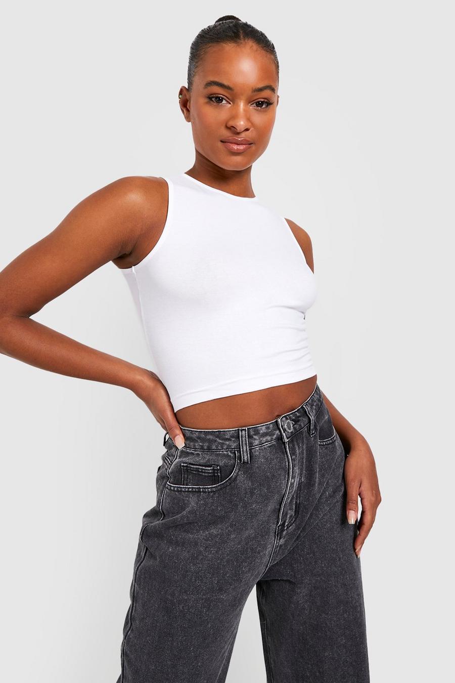 White Tall Basic Racer Crop Top