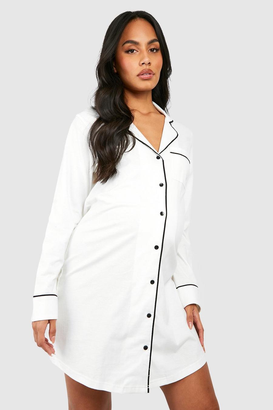 Ivory Maternity Jersey Piping Button Nightie